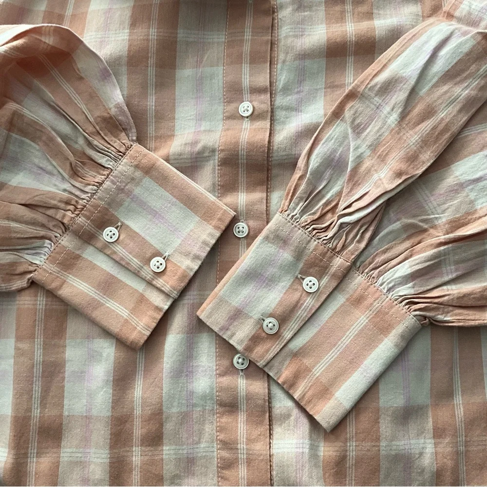 J. Crew Gathered Cottagecore Blouse Shirt Featherweight Peach Cotton - Picture 2 of 11